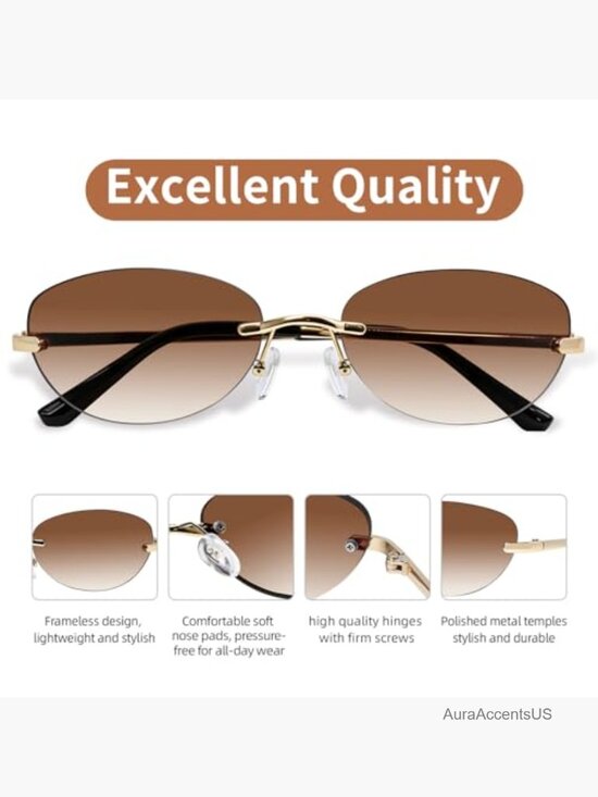 Retro Rimless Oval Sunglasses Y2K Metal Frame Vintage Shades for Women main image 7